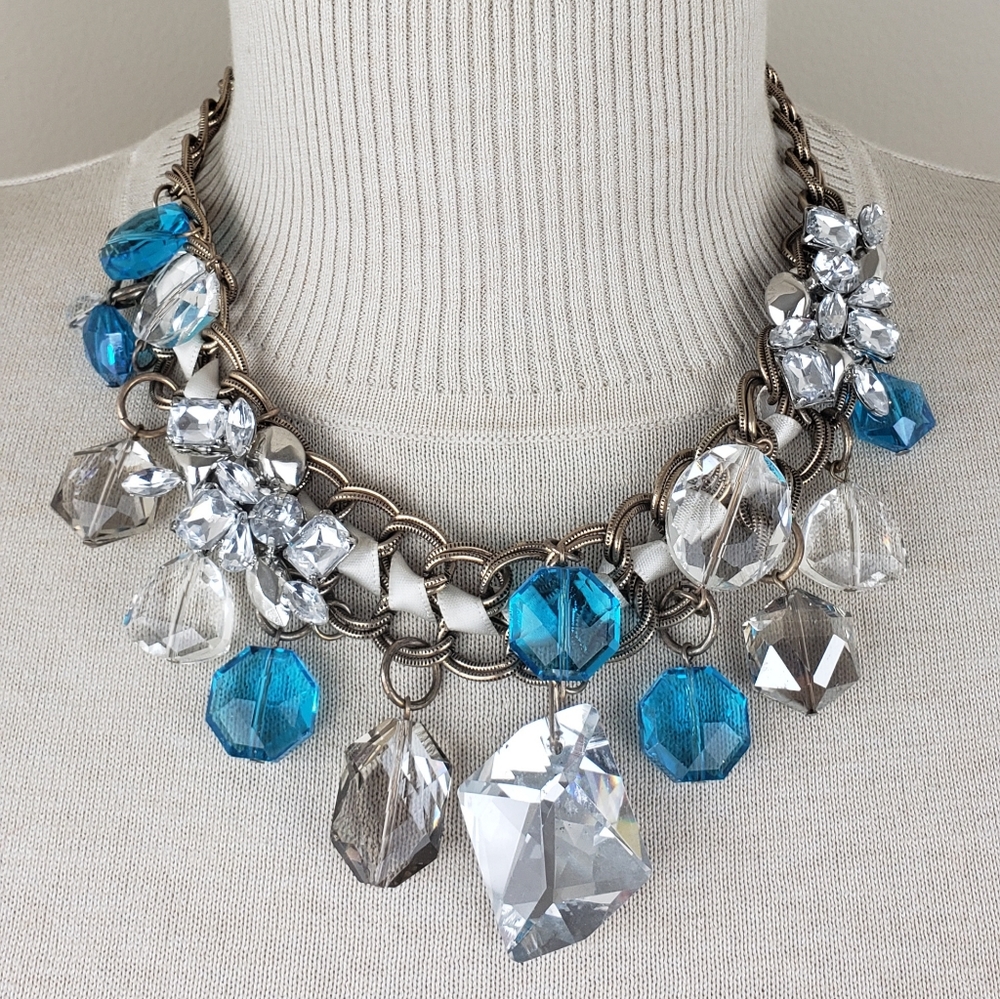 Crystal Aqua & Black Diamond Statement Necklace